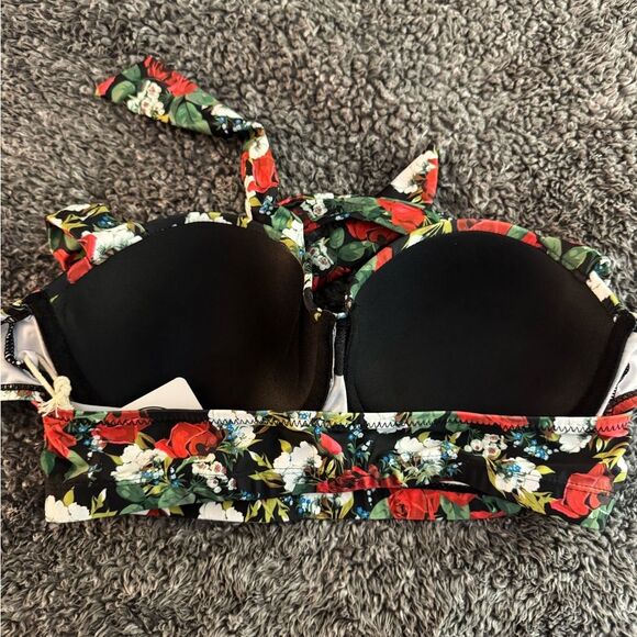 Halter Bathing Suit Bikini Top New Roses - Picture 6 of 8